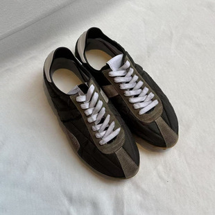 Cowhide Version ~ 2025 New Color Matching Fashionable Versatile Round-Toe Moral Training Shoes for Men and Women Flats-Soled Lace-Up Sports and Casual Shoes