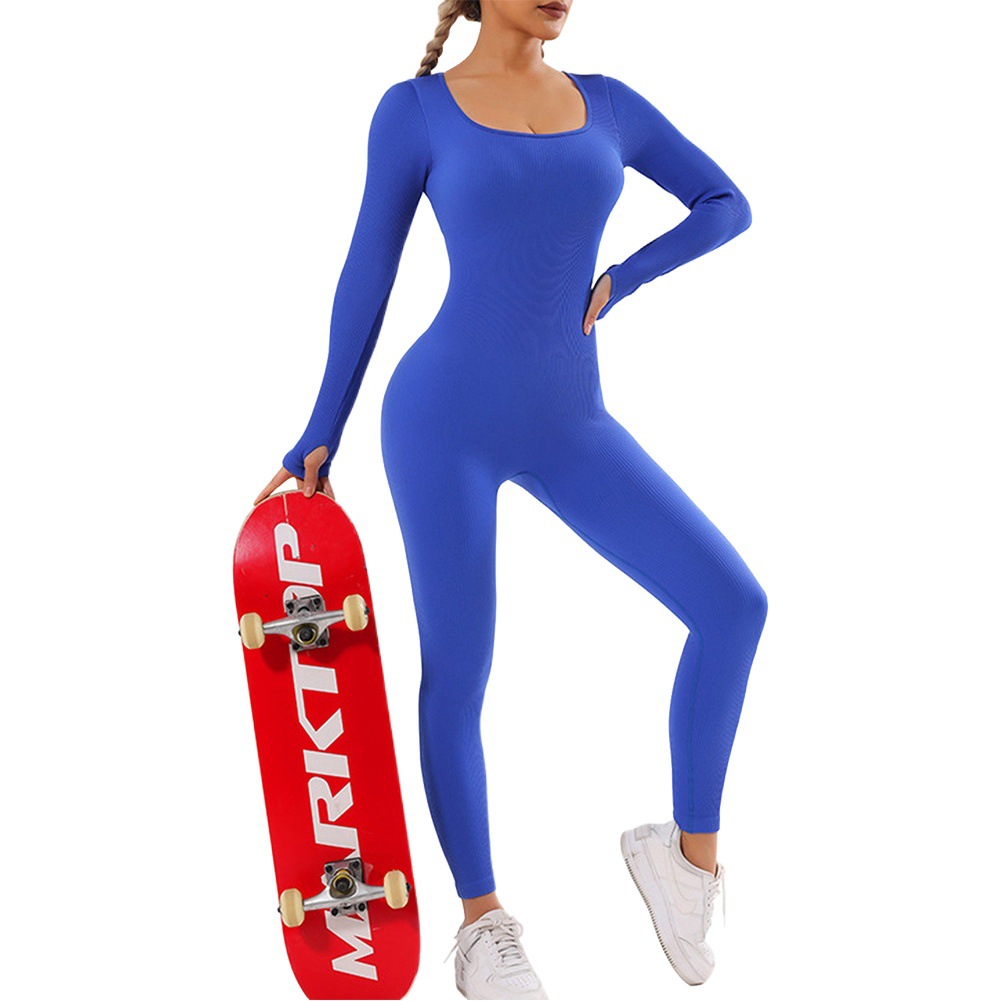 Mono de yoga sin costuras Las mujeres europeas y americanas de una sola pieza de manga larga de secado rápido deportes apretado fitness yoga ropa