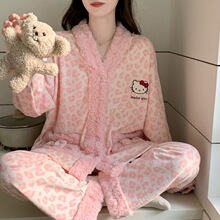 海岛绒睡衣女士秋冬季2025新款保暖加厚可爱KT猫毛绒家居服套装冬