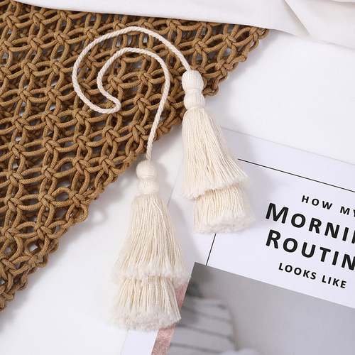Beige long fringe trim pure cotton double layer fringe curtain home textile bag hanging accessories wholesale 