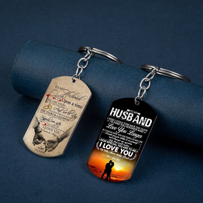 New to my husband keychain pendant for my husband color printed dog tags stainless steel keychain