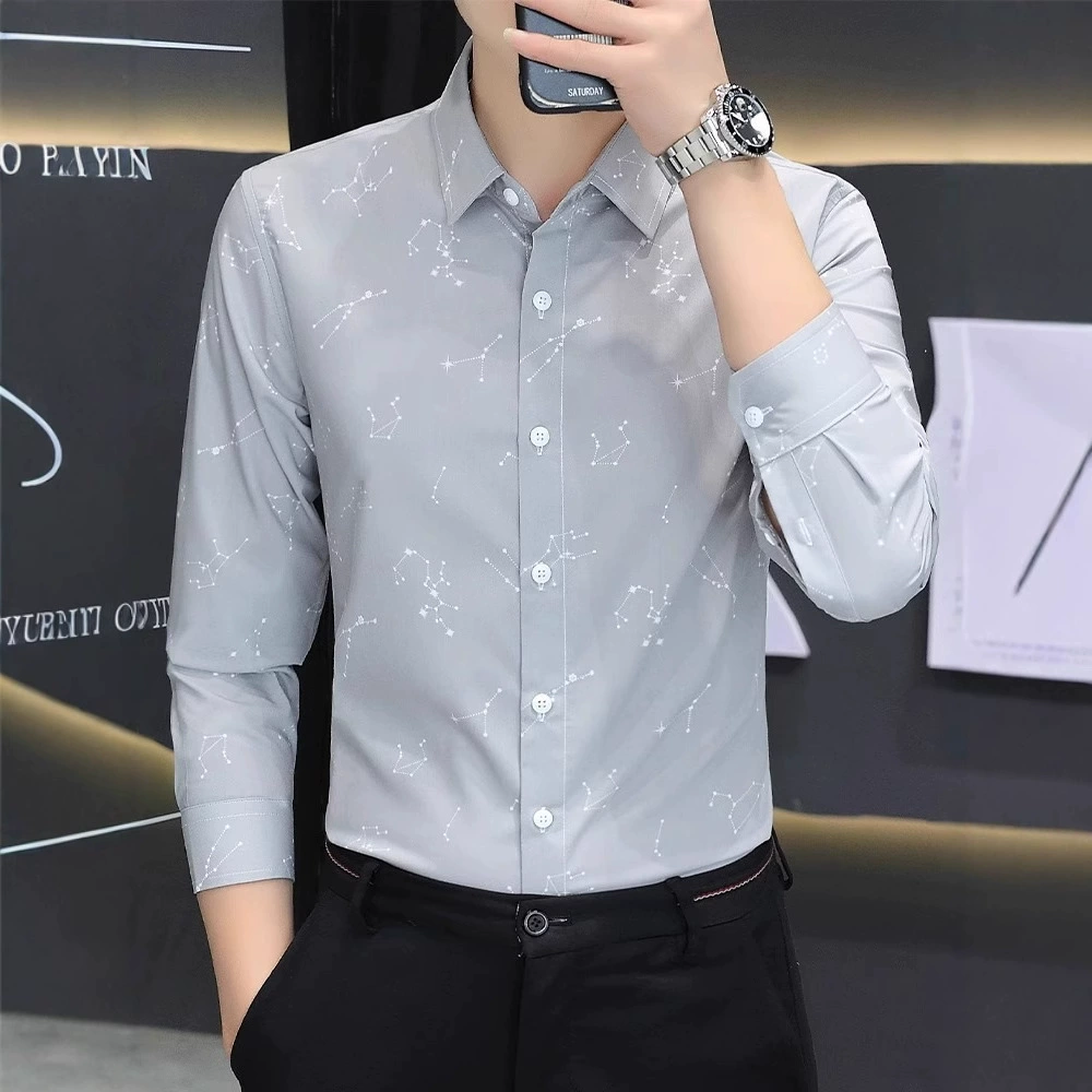 Весенняя мужская рубашка с длинными рукавами 2025 весна и осень новая стройная, деловая повседневная рубашка мужская свободная одежда