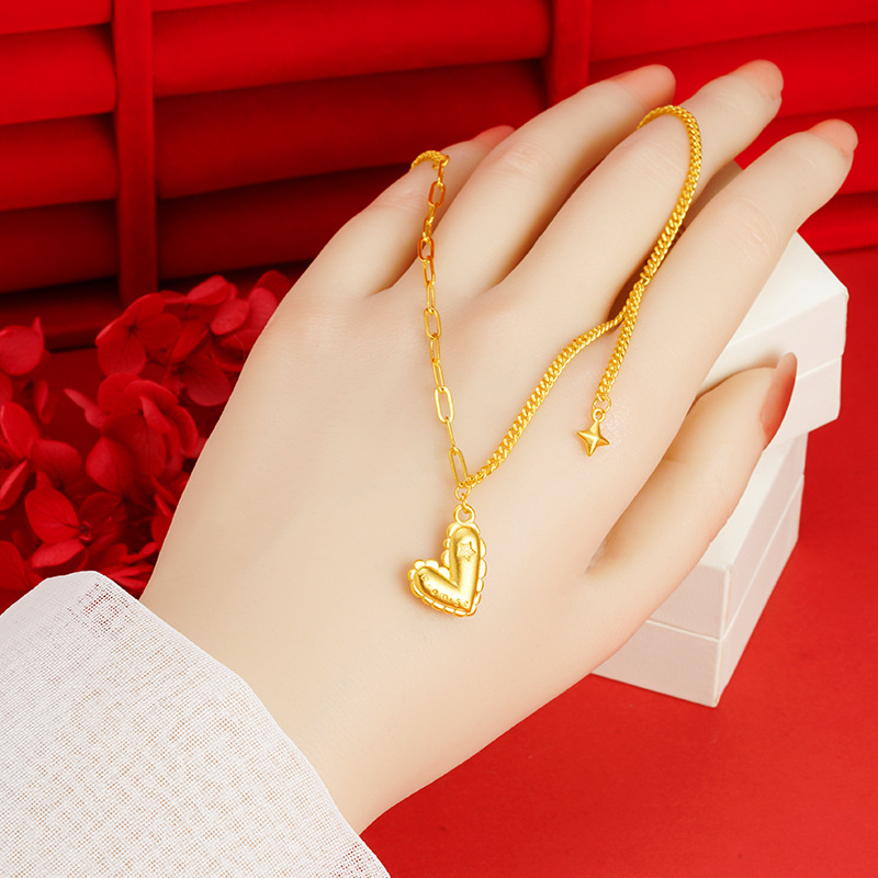 INS simple luz y sombra corazón collar pulsera hembra dulce nicho luz lujo chapado en oro no es fácil de desvanecerse estilo de amor tridimensional