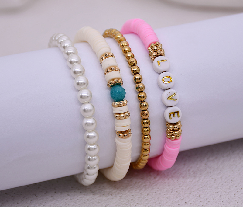Bohemian Letter Pearl Soft Pottery Beaded Bracelet 4 Piece Set