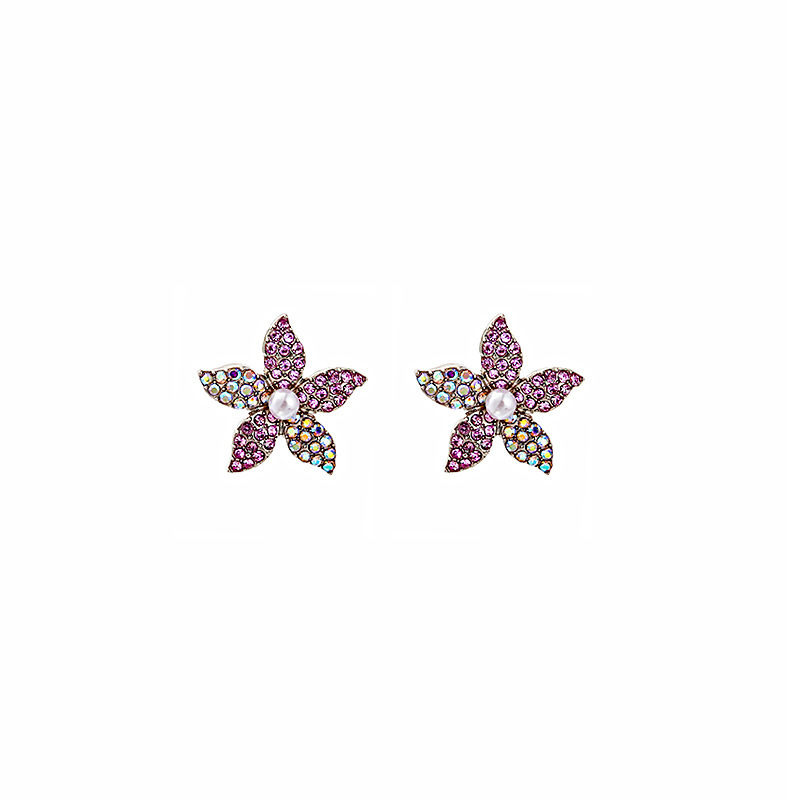 Fashion New Spring And Summer Inlay Colorful Crystals Star Pearl Ear Studs display picture 6