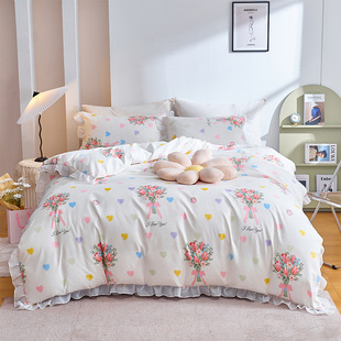Home Textile Cotton Korean Style Fresh Style Floral Bed Cover Three-Piece Set Cotton Quilt Cover Can Match Four-Piece Set