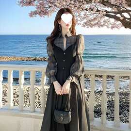 J7H2025春装新款法式高级感气质御姐女神范小香风假两件拼接连衣