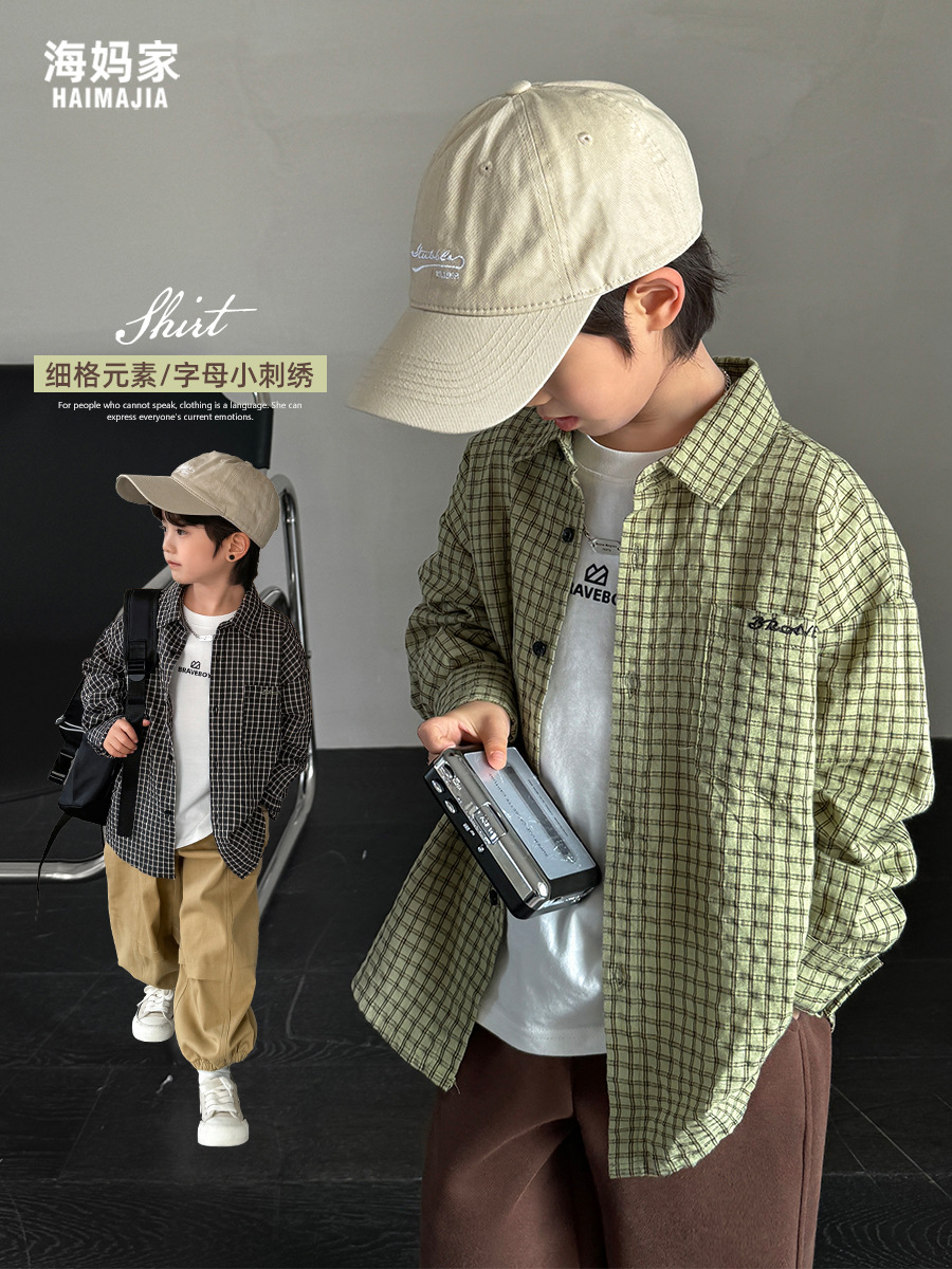 Boys' Classic Plaid Cotton Shirt Top 2025 Spring and Autumn New Children's Korean Children's Wear Haima Home Shirt All-Match