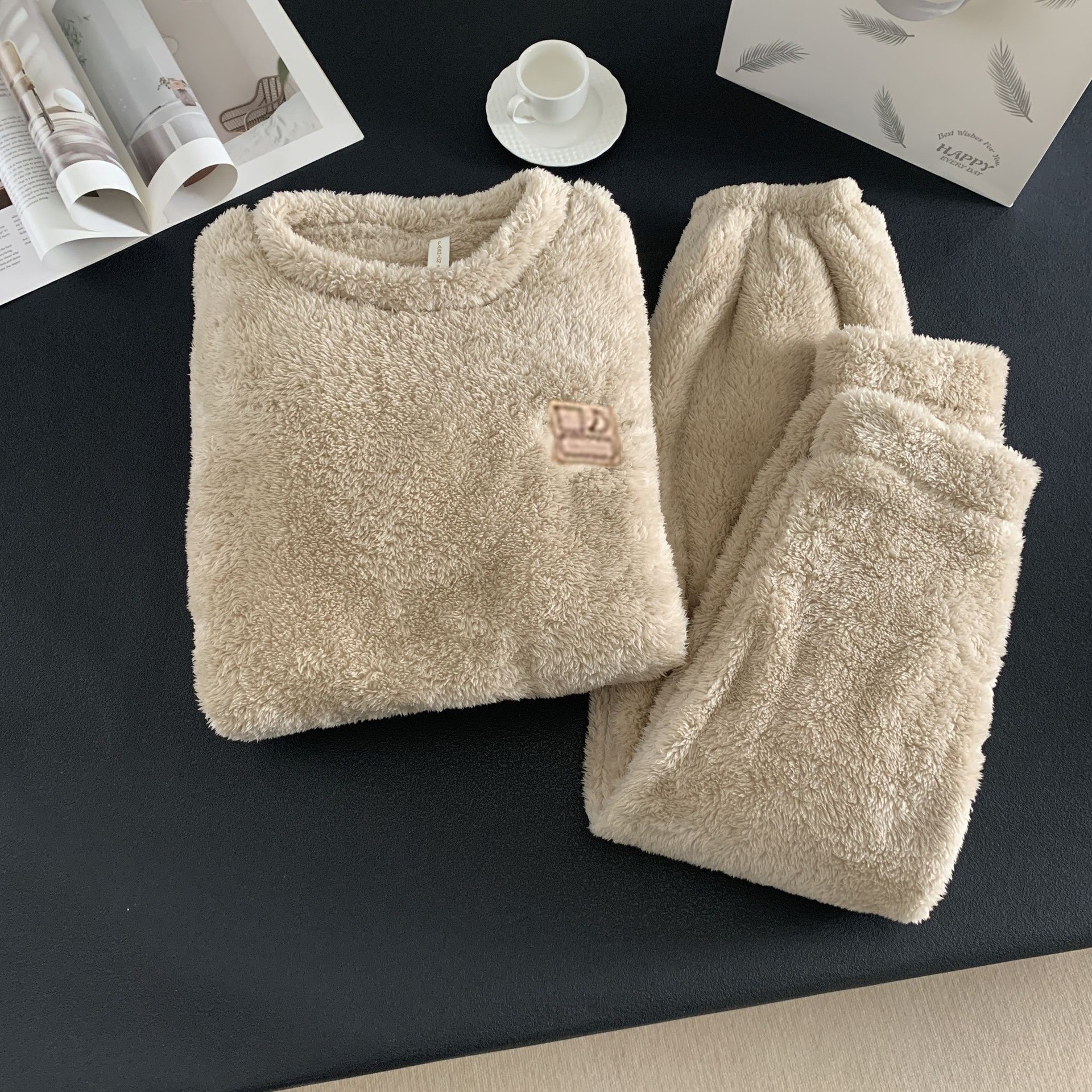 Pijamas de coral de lana para hombre invierno nuevo dulce dibujos animados geométricos osos simple fuera de vestir ropa casera