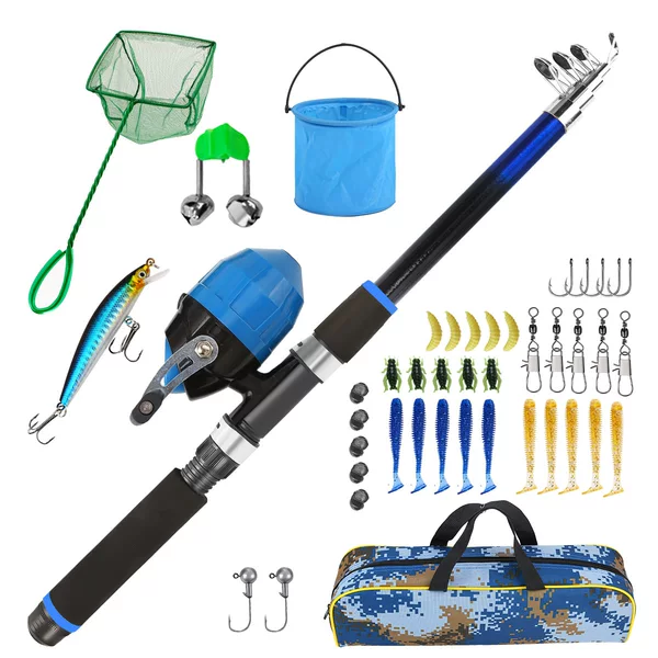 1.8m Cross-Border Fishing Set Fiberglass Lure Rod Sea Rod Fishing Gear Complete Set Bait Box Minnow Soft and Hard Bait Hooks