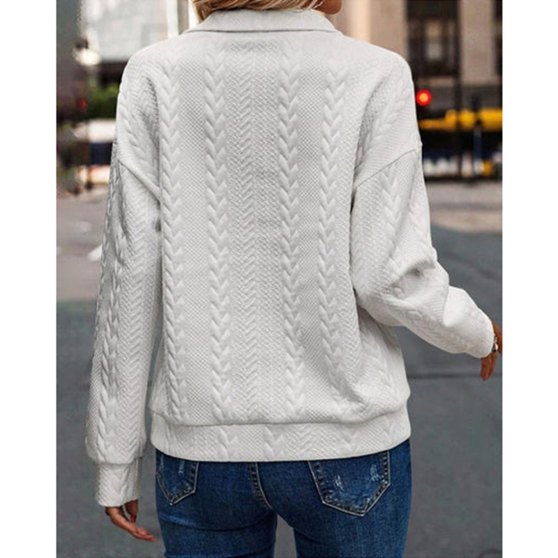 Women's Clothing autumn and winter new solid color women's long sleeved zipper lapel sweatshirt_voghion.com