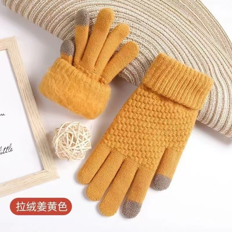 女性用冬用手袋、ベルベットで厚く、5本指の学生、かわいいニットの防寒サイクリング、タッチスクリーンの暖かいサイクリンググローブ|undefined