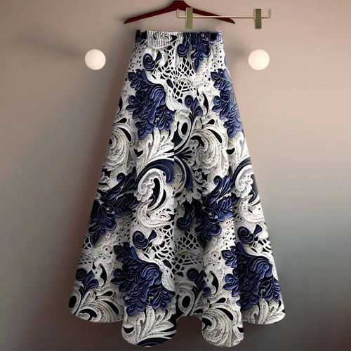 [Collected by 2119 people] Medium and long skirt, women's clothes, new Western-style printed large swing skirt, showing a slim and drapery look