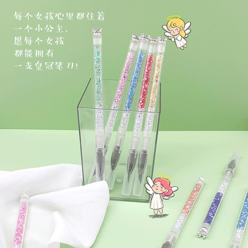 Cute girl heartbreak stone flash diamond crown pen knife high-value pen knife hand account sticker paper cutting art knife