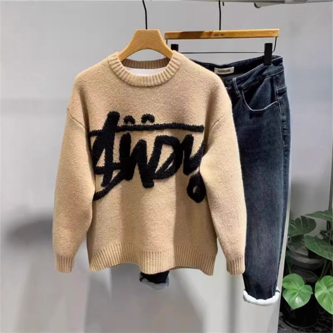 Fashionable velvet knitted winter keep warm sweater with a round…