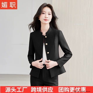 红色立领西装套装女短款收腰气质通勤商务职业装高级感西服两件套