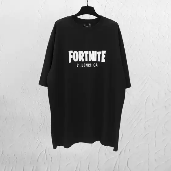 Correct Version Original Paris B Brand Fortnite Collaboration Letter Embroidery Unisex Small Neckline Short Sleeve T-Shirt