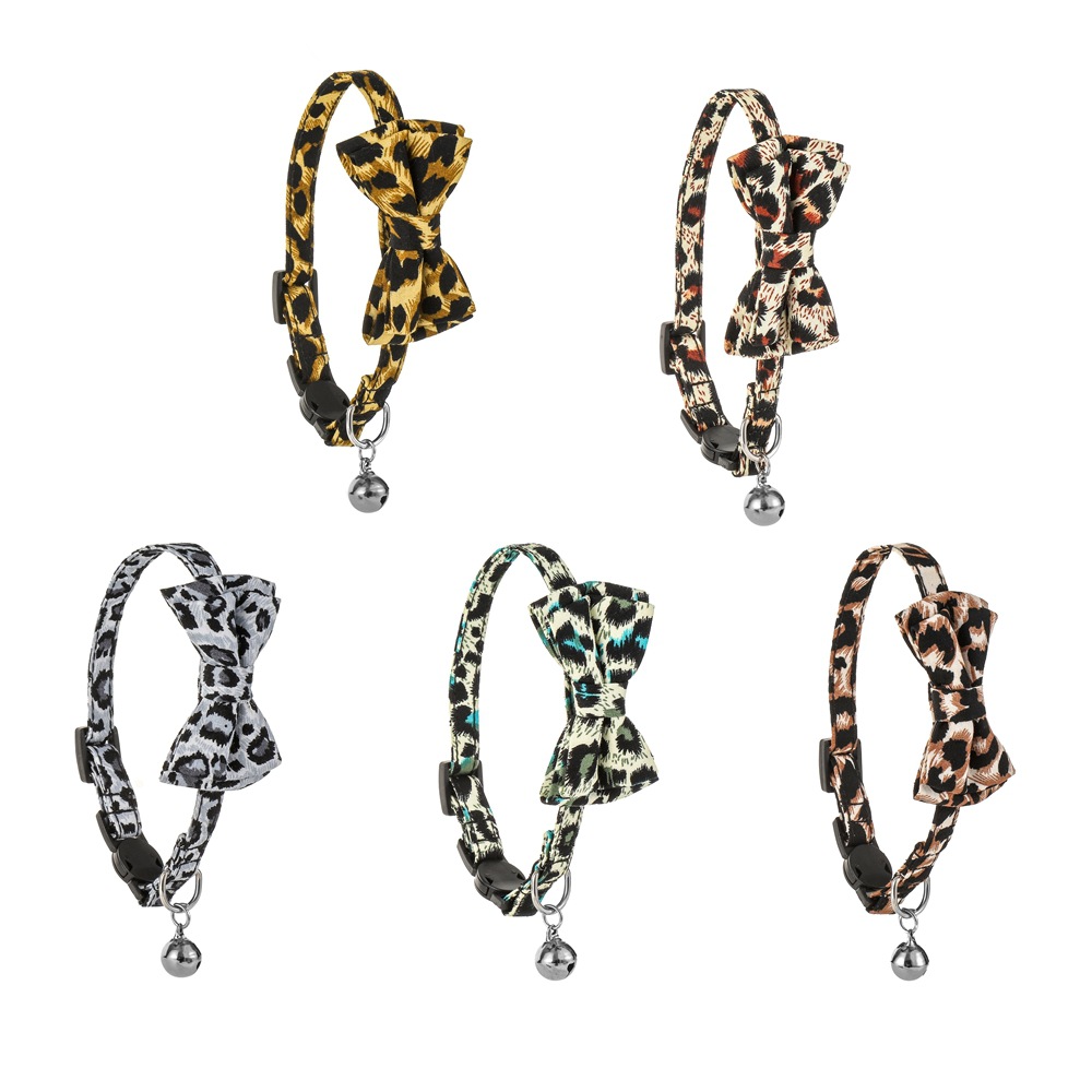 Fábrica spot transfronterizo nuevo algodón gato collar arco leopardo gato corbata toalla saliva campana collar gato