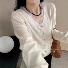 高级感~纯欲风v领蕾丝领全羊毛打底衫女羊毛衫女1026-151Z