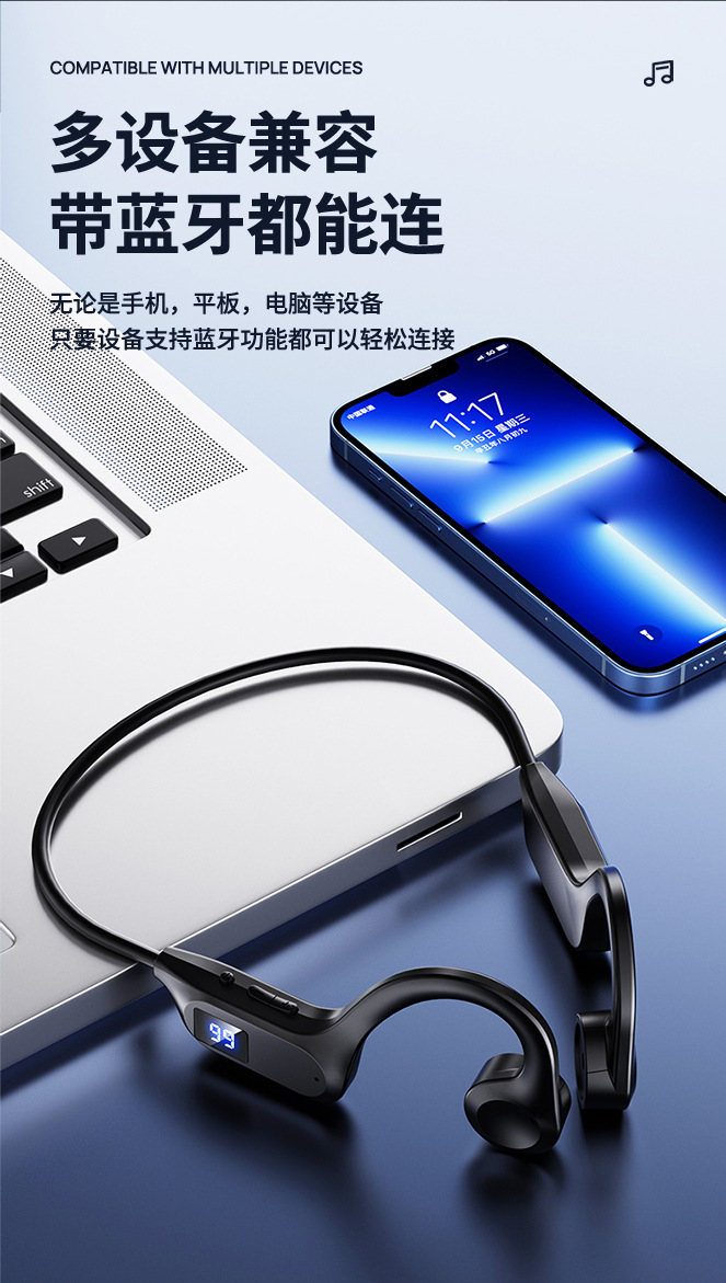 X7 Knochenleitungs-Bluetooth-Kopfhörer mit digitaler Anzeige, Over-Ear, In-Ear-frei, schmerzlos, Noise Cancellation, ultra lange Akkulaufzeit, ausländisches Hot-Produkt, Neuheit
