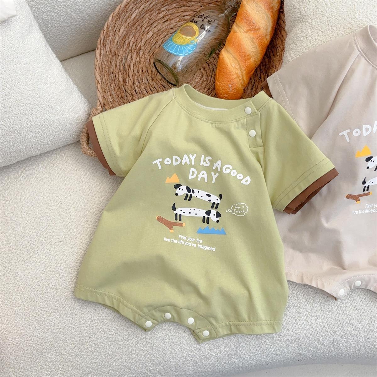 2025 verano nueva ropa recién nacido bebé dibujos animados manga corta delgada hebilla oculta mameluco bebé mono mameluco