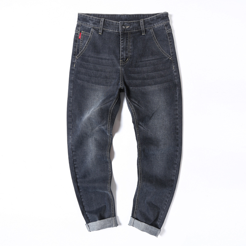Jean d'hiver à jambe droite élastique pour hommes, coupe slim, avec denim pelucheux et épais, pantalons d'affaires extra gras et surdimensionnés pour hommes_voghion.com