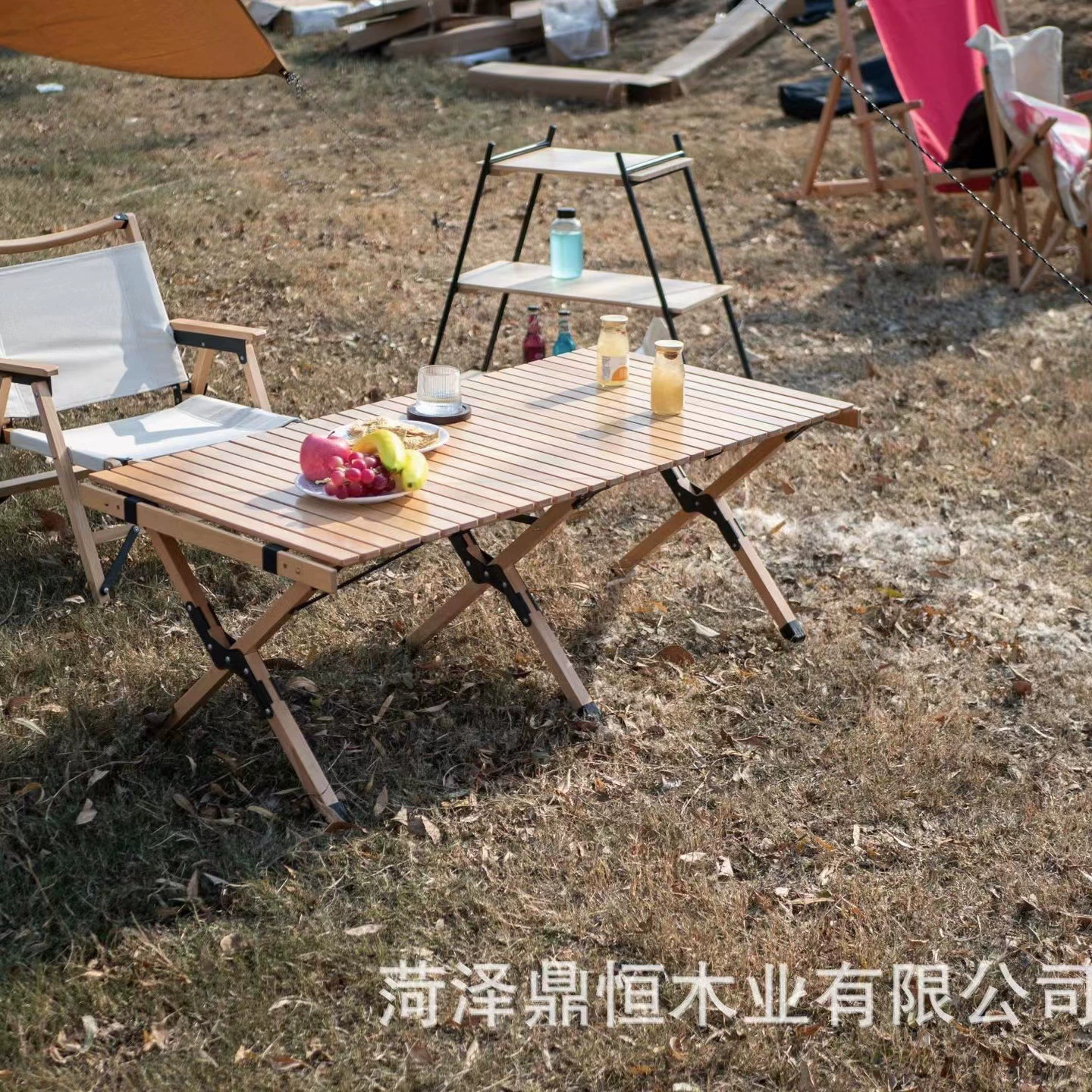Wooden travel folding handheld picnic table, highchair for camping, equipment, set