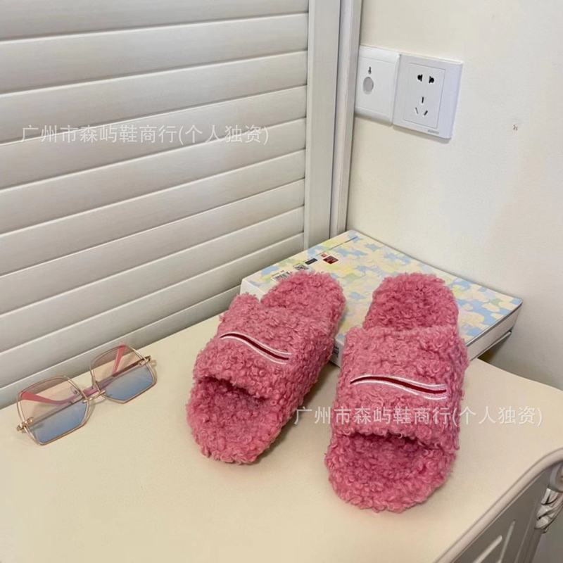 高バージョンパリファーリングスリッパ女性のアウターレター刺繍厚底ラムウール秋冬フラットスリッパ|undefined