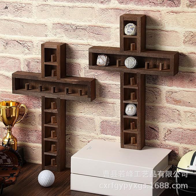 木製チャンピオンリング収納ラック十字形メダル記念コインコレクションラック無垢材メダルバッジディスプレイラック|undefined