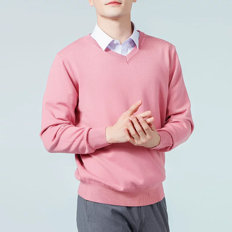 Men's demi-season sweater, base knitted woolen long-sleeve, V-neckline, plus size