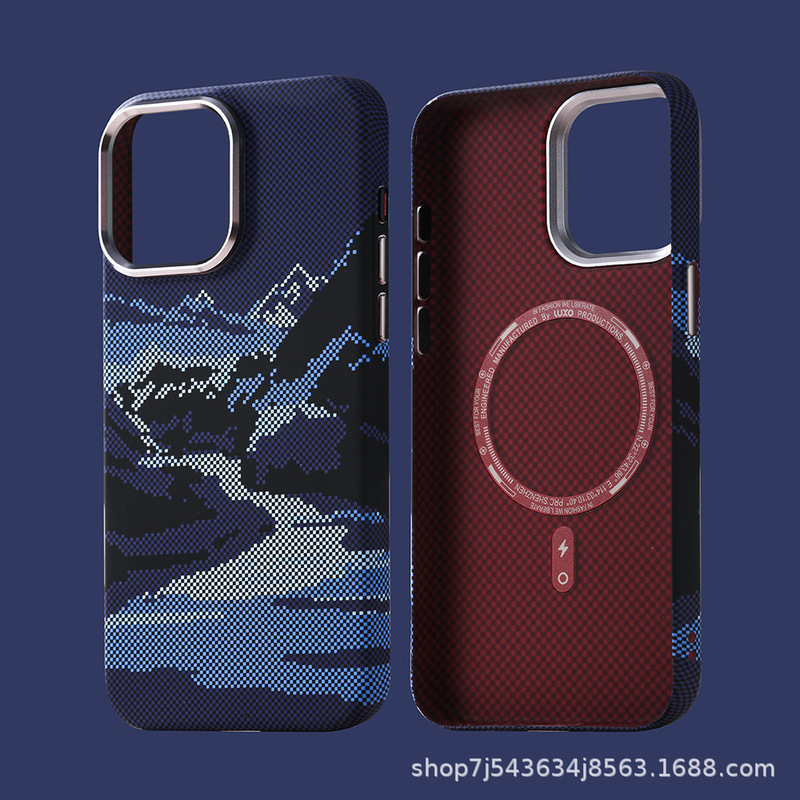 适用苹果16promax山川河流碳纤维纹磁吸手机壳iphone15/14保护套|undefined