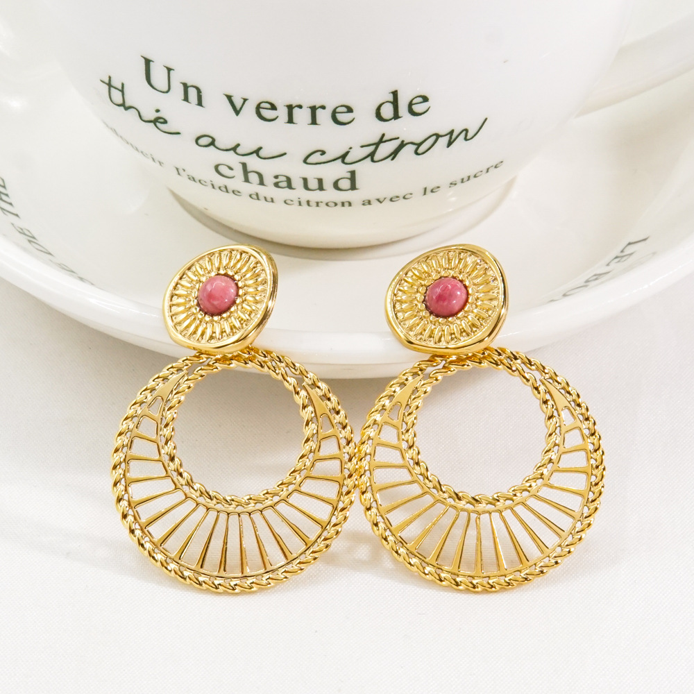 1 Pair Quantity PVD Coated 14K Gold Real Gold Plated Circle 304 Stainless Steel Bohemian Waterproof Non Tarnish Drop Earrings