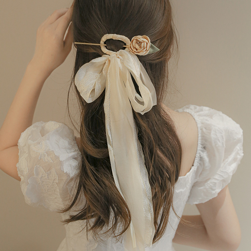 New Chinese Style Bow Lace Ribbon Pearl Hairpin Niche Creative Design Sense Hairpin Artistic Fresh Hair Accessories