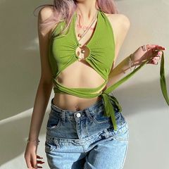 設計感小眾掛頸吊帶背心女夏季外穿辣妹性感短款美背純色內搭上衣