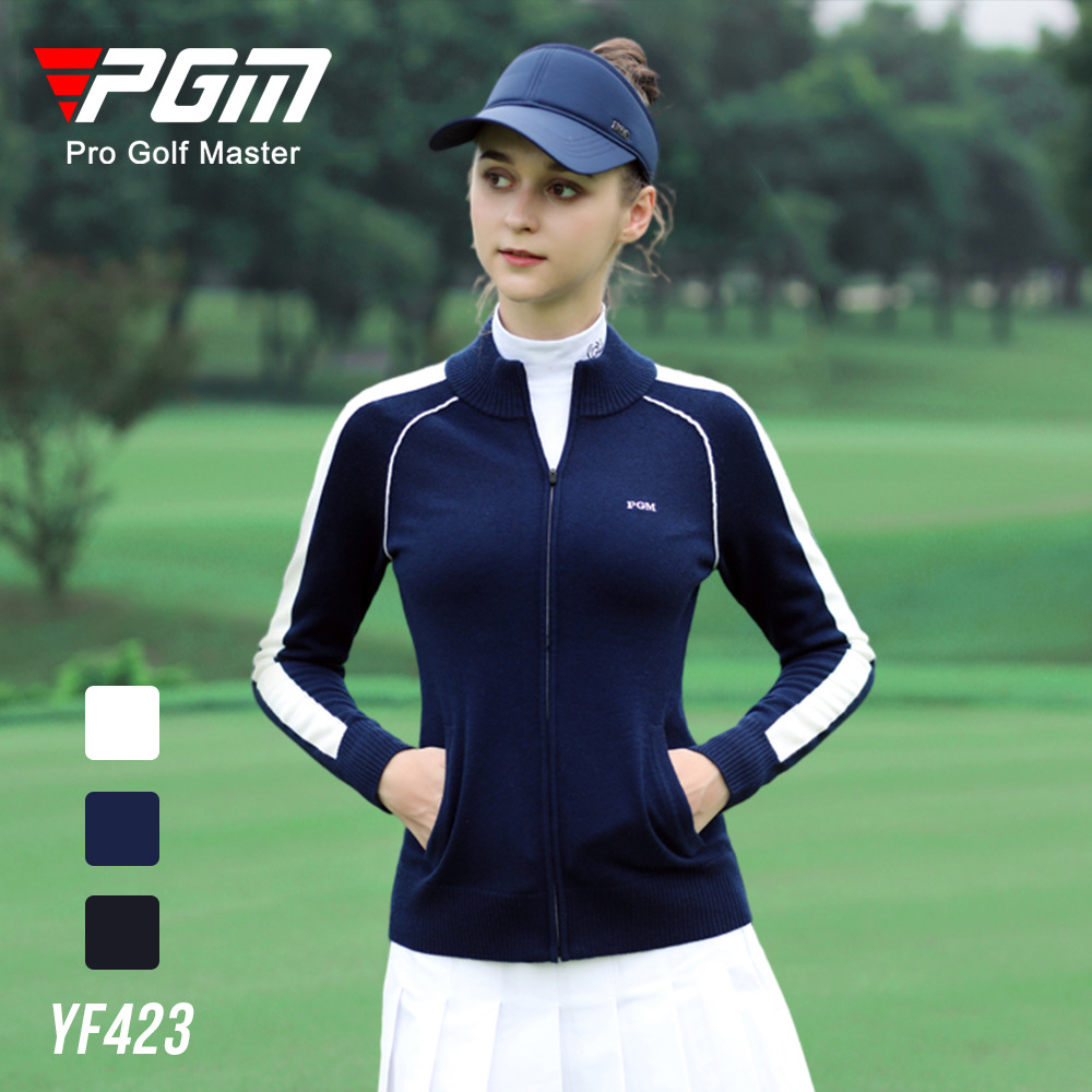 Áo len dài tay nữ PGM chơi golf thu đông, chống lạnh ấm áp — YF423-Đen, YF423-màu xanh nước biển, YF423-màu trắng