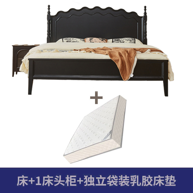 Cama de madera maciza americana negra retro 1.8m cama doble francesa dormitorio principal cama de almacenamiento estilo medieval Leia cama queen image 14