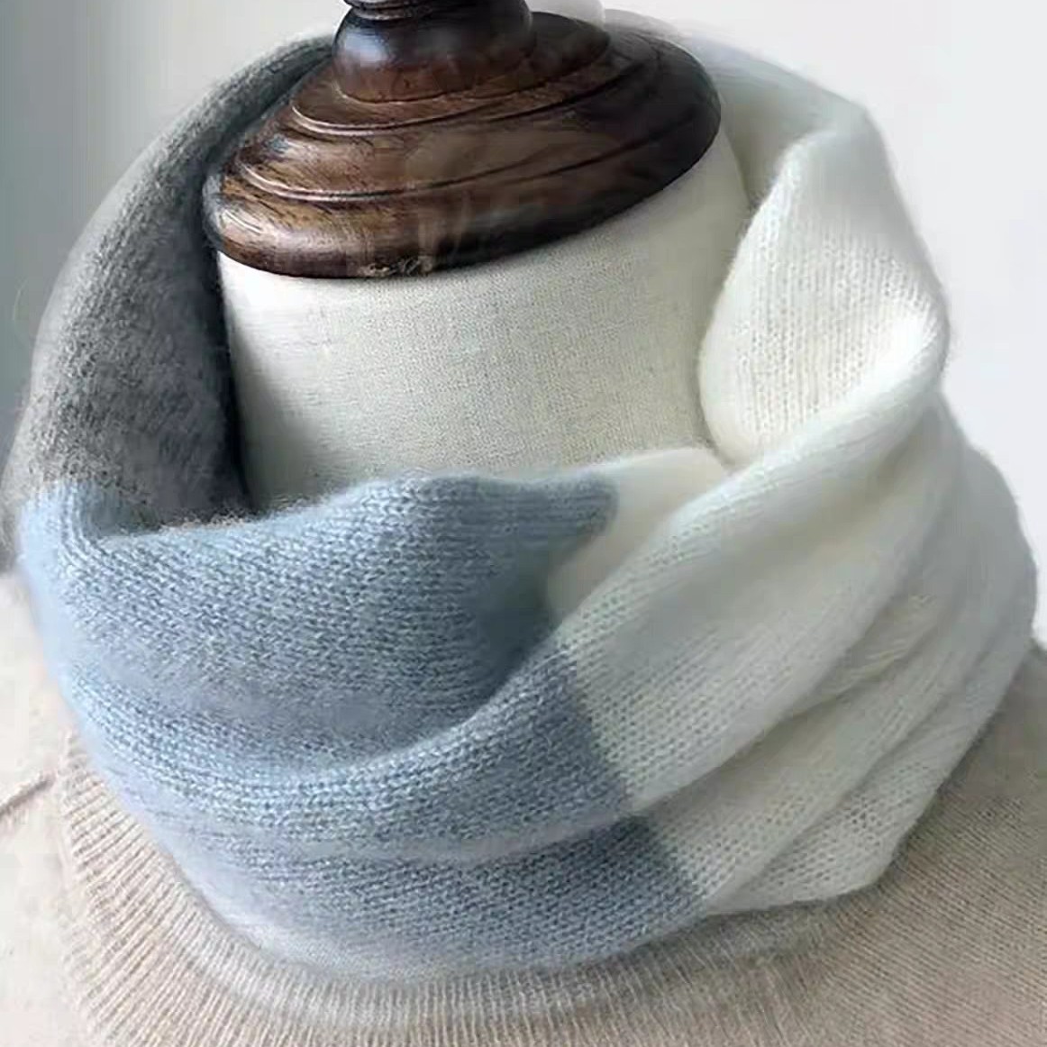 Autumn and Winter Detachable Collar Korean Style Three-Color Patchwork Knitted Scarf Versatile Neck Warmer for Women New Style Pullover Neck Protection Warm Neck Scarf