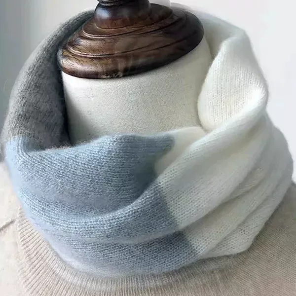 Autumn and Winter Detachable Collar Korean Style Three-Color Patchwork Knitted Scarf Versatile Neck Warmer for Women New Style Pullover Neck Protection Warm Neck Scarf
