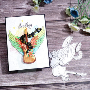 Handbook Decoration with Wings Guitar Metal Carbon Steel Knife Mold Etching Cutting Handmade Embossing Knife Mold Cross-Border Delivery