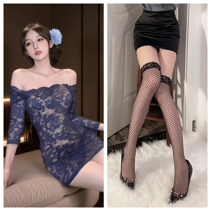 Blue+black net socks