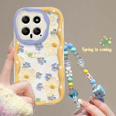 適用小米14/13pro手機殼note12/11滿屏油畫花朵鏈條紅米k70透明軟