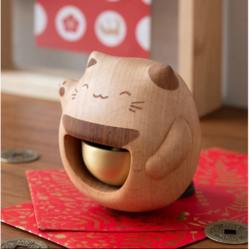木质卡通招财猫门铃磁吸进门提示铃铛音多巴胺乔迁风铃可爱冰箱贴|undefined