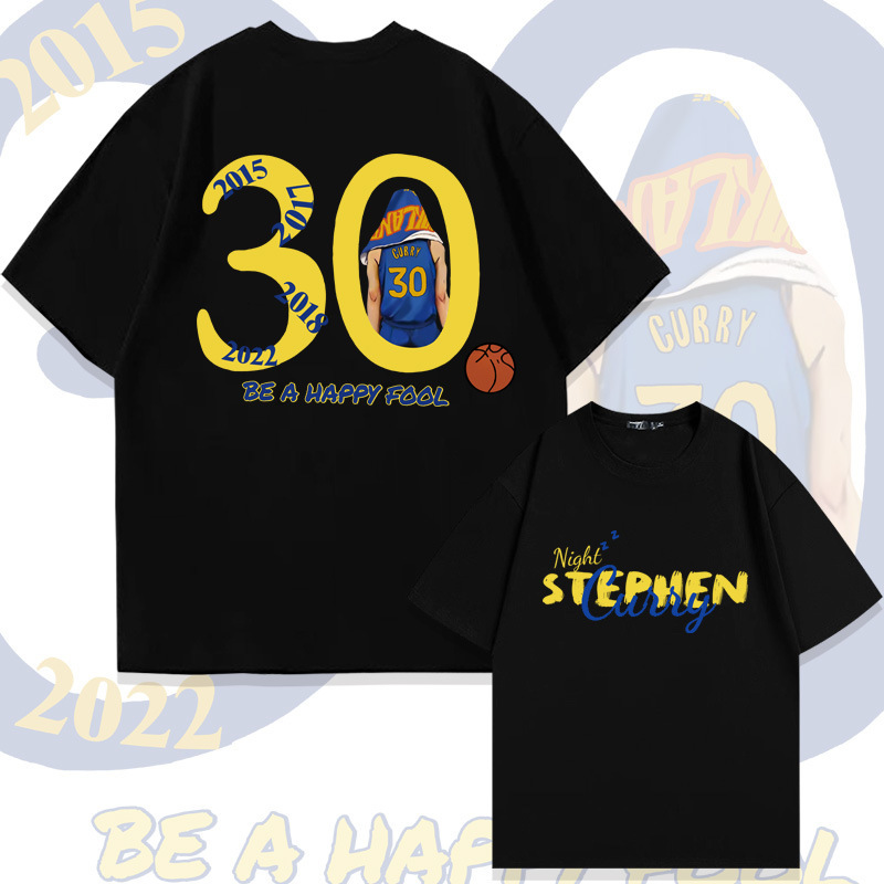 Warriors Curry No. 30 American Casual Cotton Short-Sleeved T-Shirt Men's Summer Trendy Brand Loose Off-Shoulder Half-Sleeved Clothes