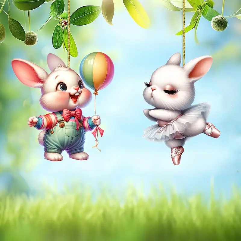 Cute pequeño conejo acrílico automóvil colgante transfronterizo nuevo producto plano espejo interior decoración colgante llavero