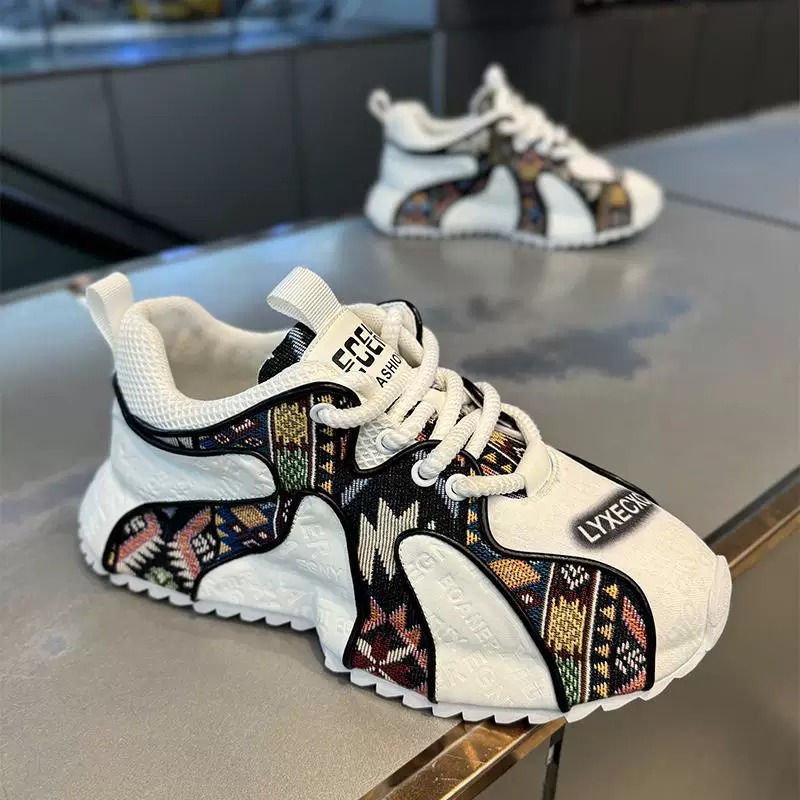 European Men's Shoes Spring Niche Printed Forrest Shoes Spring and Autumn Sports and Leisure Thick Soles Increased Bag Soles Dad Trendy Shoes