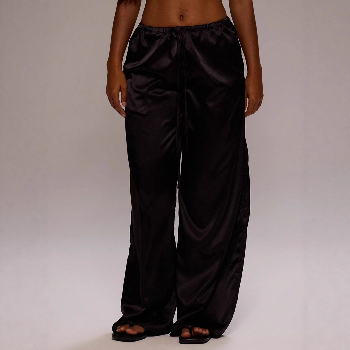 Women's Clothing Women's Trendy Satin Casual Pants Style Wide Leg Drawstring Trousers Loose Fit Spring For Formal & Casual For Women_ecoleips.com