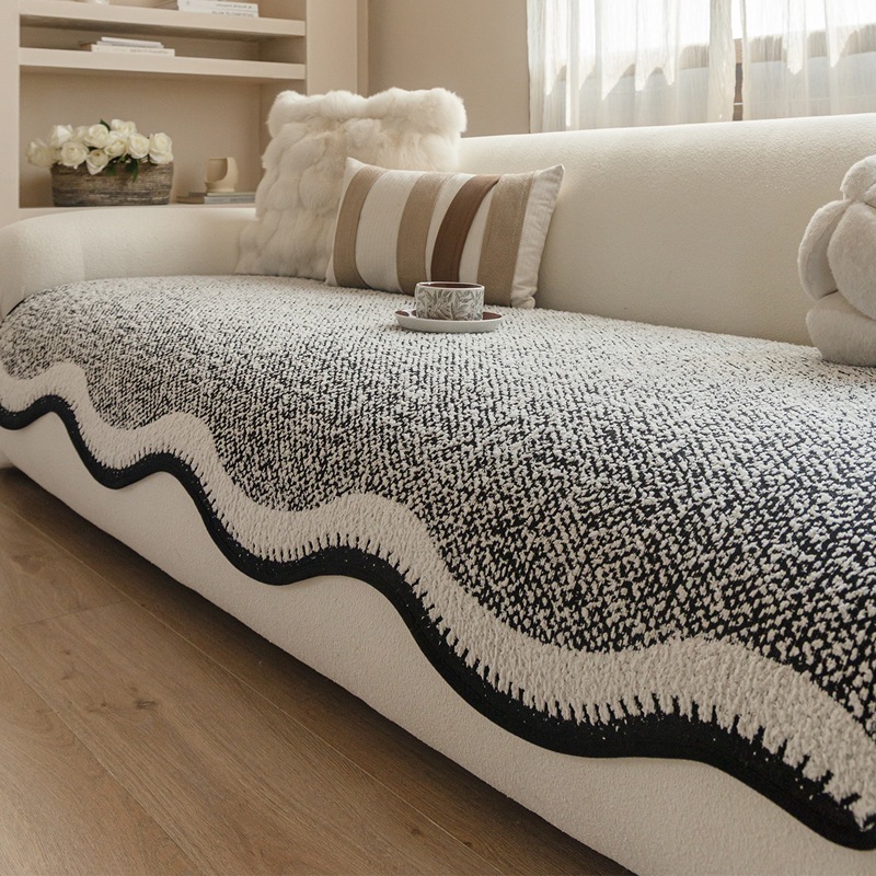 Light Luxury Half-Velvet Special-Shaped Sofa Cushion, High-End Living Room Sofa Cover, Non-Slip Four-Season Universal Sofa Cover Cloth Towel