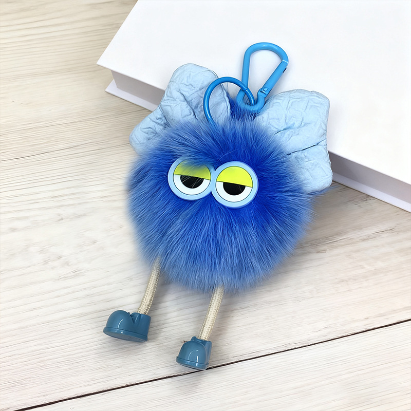 Grandes ojos arco peluche bolsas lindas llaveras de automóviles colgantes de bola de carbón imitación zorro colgantes de bola de pelo