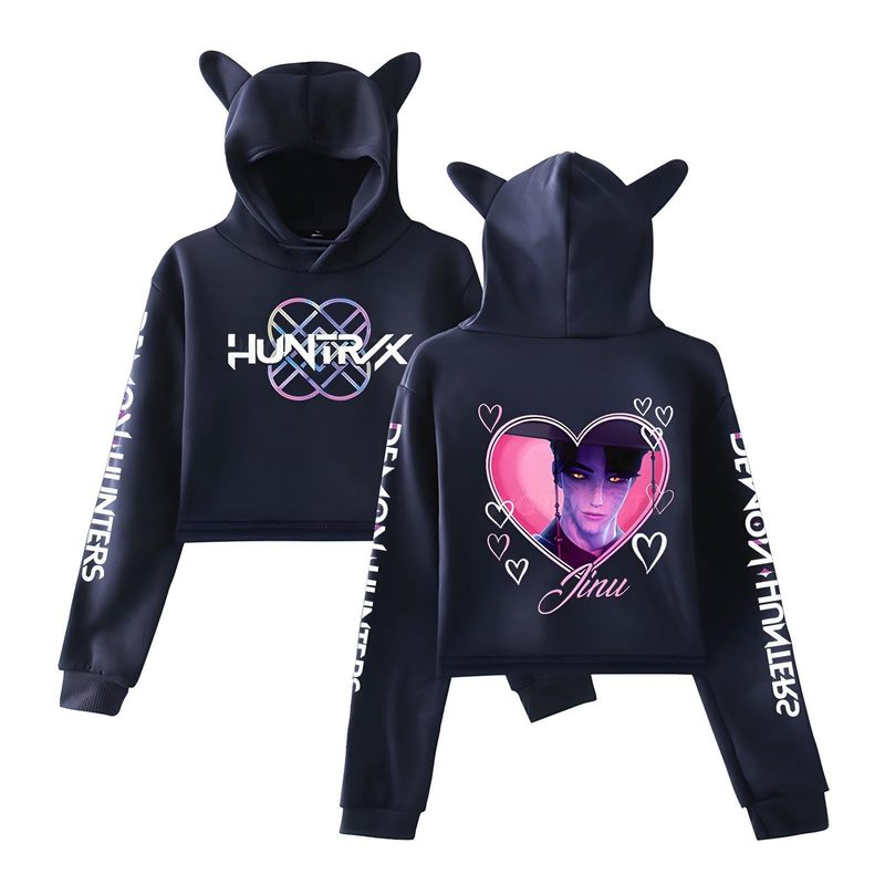 2025跨境新品KPop Demon Hunters欧美时尚猫耳朵露脐卫衣女|undefined