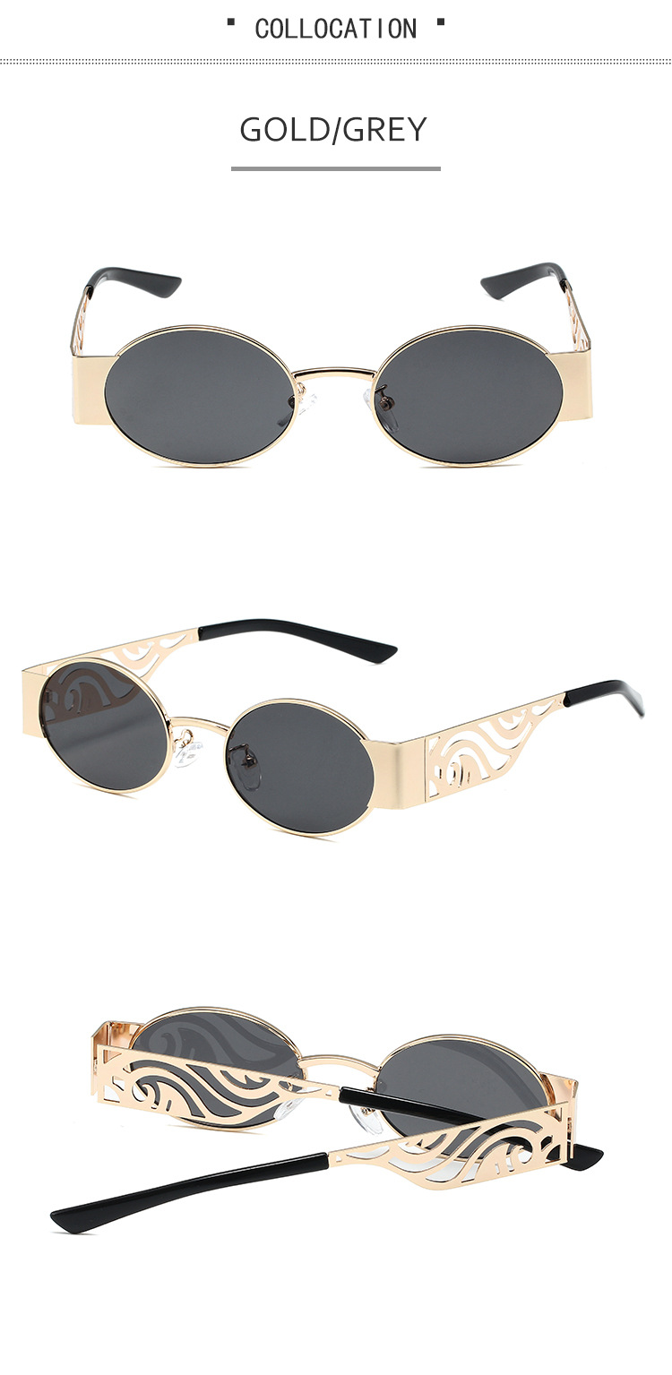 Neue Retro-Mode Punk runden Rahmen Sonnenbrille Metall hohlen Gläsern Beine Sonnenbrille grenzüberschreitende Brille Männer und Frauen trendy cool_voghion.com